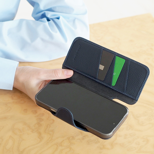 Чехол-книжка для iPhone 17 Pro с кардхолдером из кожи теленка, синего цвета