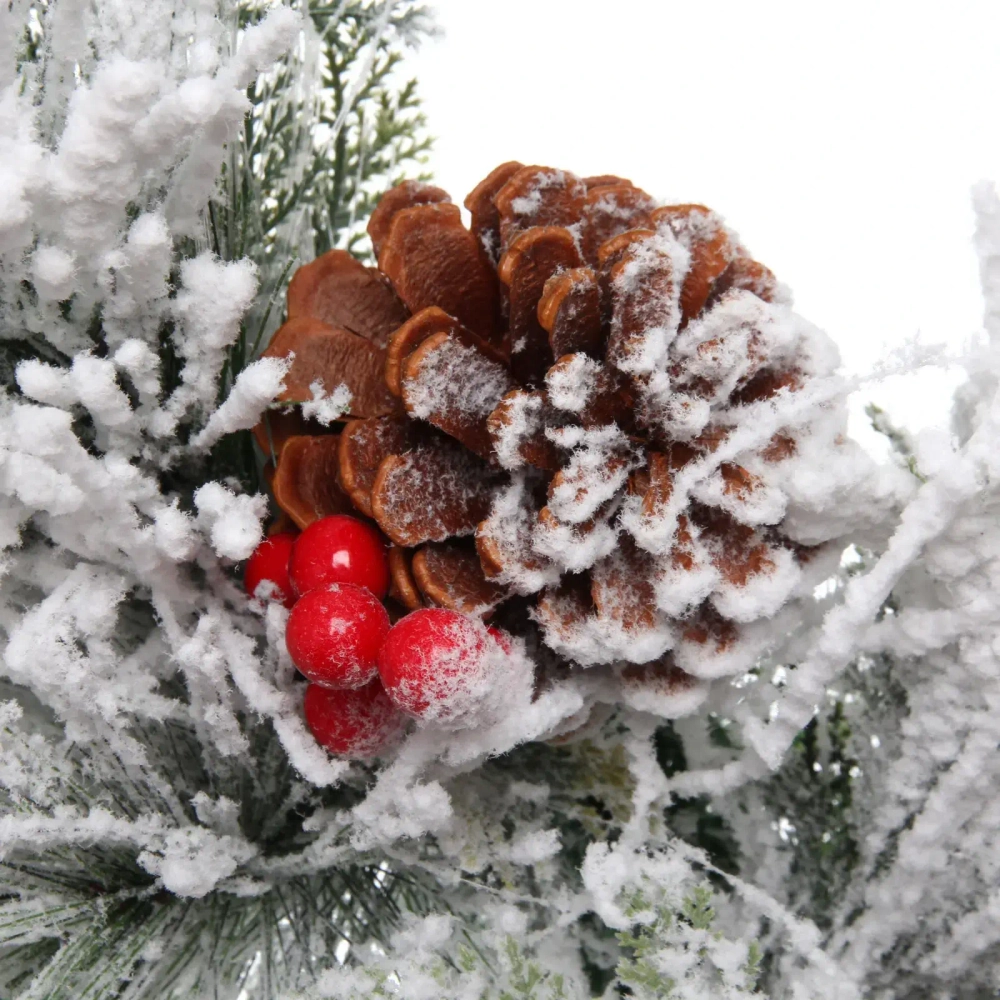 Венок хвойный «Заснеженный сад» d-50 см светодиодный, ПВХ, леска, белое напыление,свечение - Теплый белый