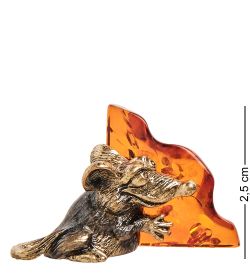 Народные промыслы AM- 292 Фигурка «Жадная мышь» (латунь, янтарь)