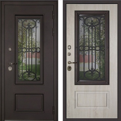 Металлическая входная дверь с Терморазрывом Муар Коричневый/Сосна Белая - 1068