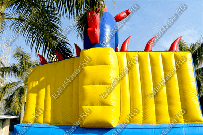 Коммерческий надувной батут-горка "Дракон" 10*5*8 м,без шипов сине-белый