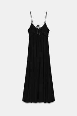 ZARA ДЛИННОЕ КОМБИНИРОВАННОЕ ПЛАТЬЕ, ЧЕРНЫЙ