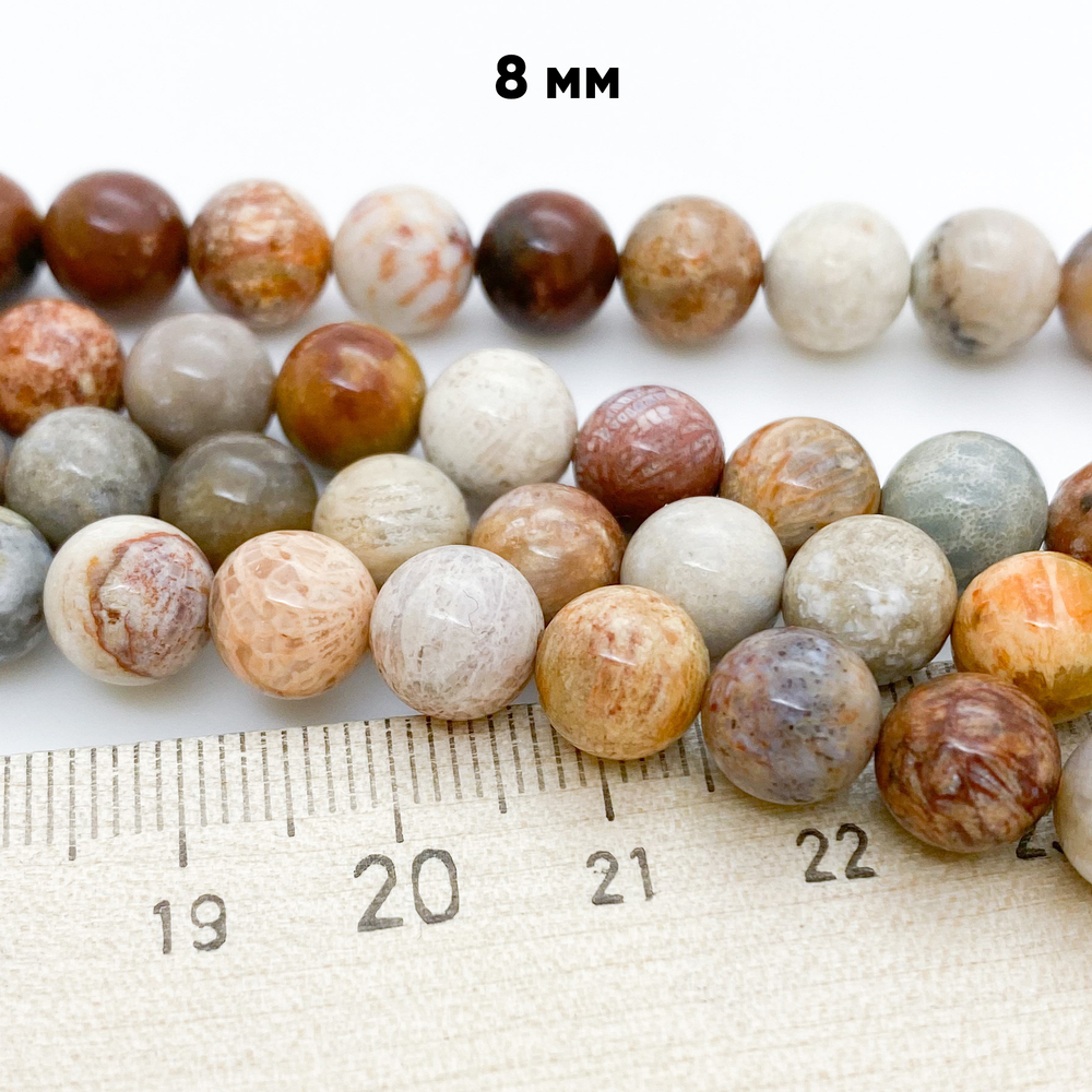 Коралл окаменелый, диаметр 8,2-8,3 мм, цена за 22-23 шт (1/2 нити)