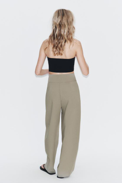 ZARA БРЮКИ BALLOON С ЗАЩИПАМИ, МЯГКИЙ ЗЕЛЕНЫЙ