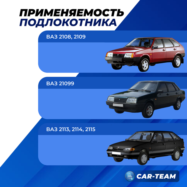 Подлокотник с боксом ВАЗ 2108, 2109, 21099, 2113, 2114, 215 из экокожи с узором - синий ромб "Аламар"