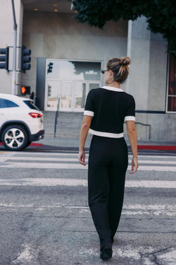 ZARA БРЮКИ ИЗ БУКЛЕ С КОНТРАСТНОЙ ОТДЕЛКОЙ, ЧЕРНЫЙ/БЕЛЫЙ