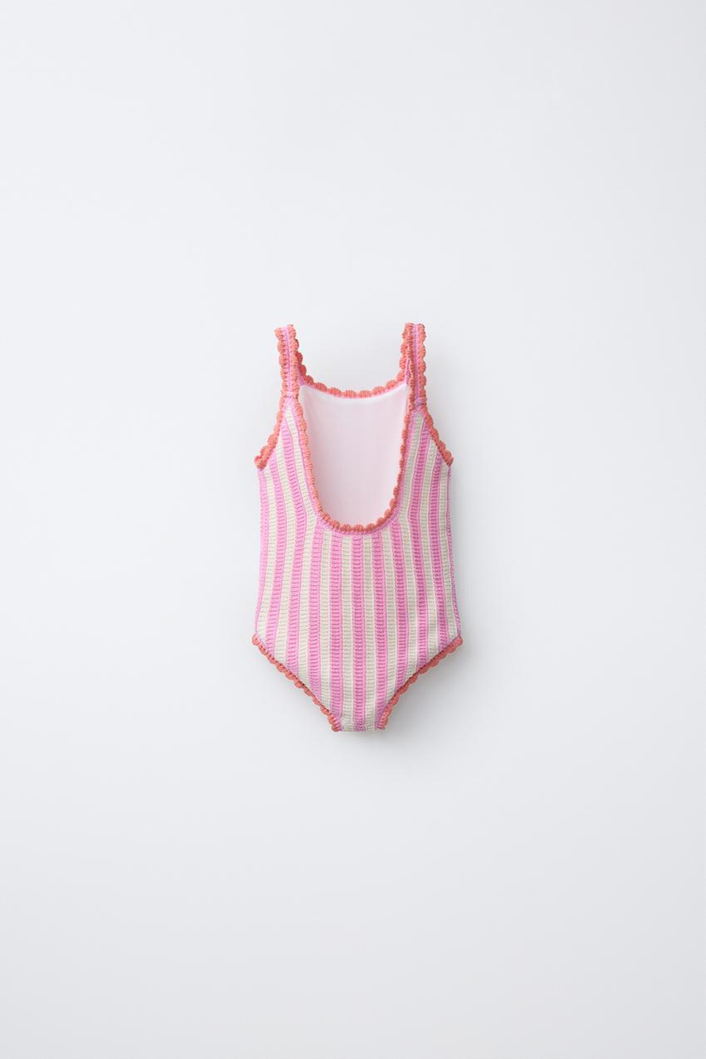 ZARA КУПАЛЬНИК ИЗ КРУЖЕВА КРОШЕ С ФРУКТАМИ И ПОЛОСКАМИ, РОЗОВЫЙ