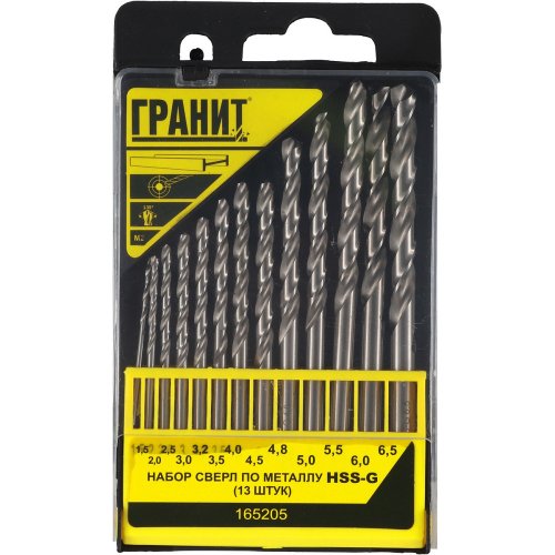 Набор сверл ГРАНИТ по металлу HSS-G из 13 штук