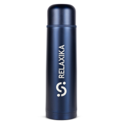 Термос Relaxika 101 (1 литр), темно-синий (стикерпак "7 вершин")