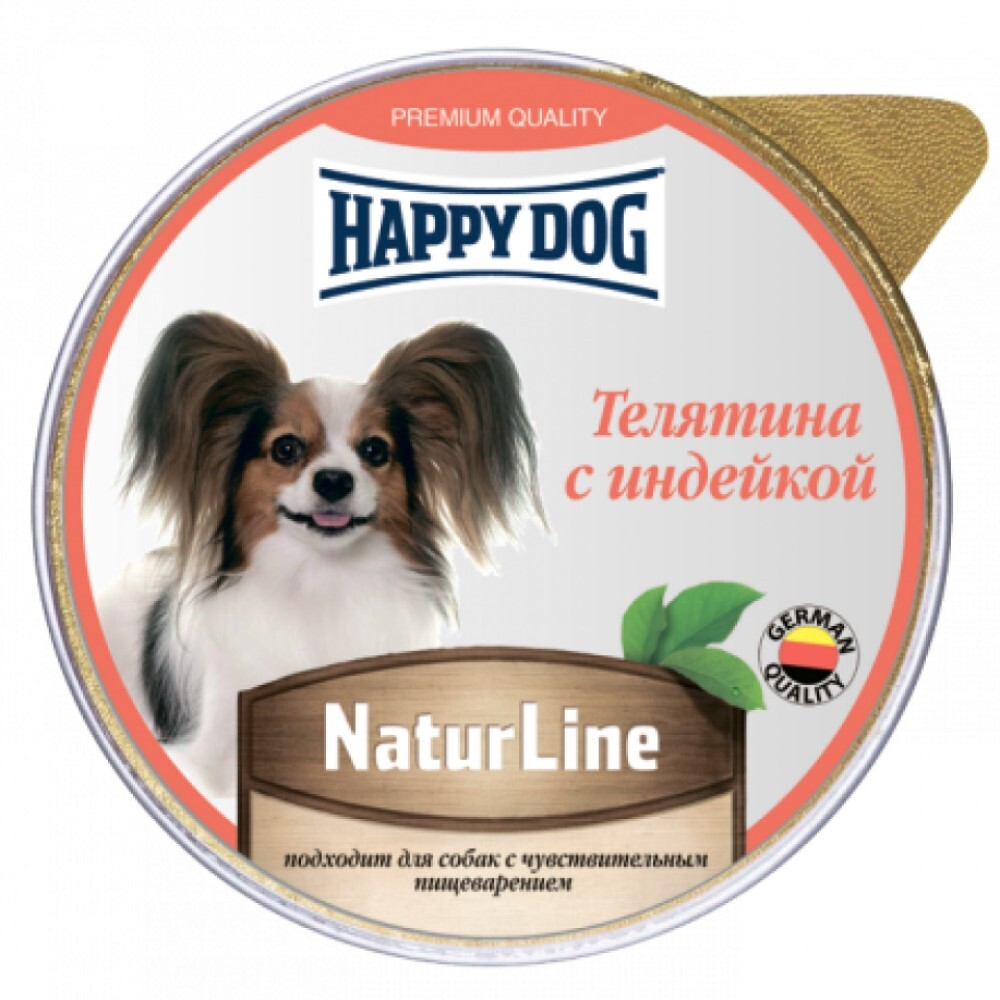 Happy Dog консервы для собак с телятиной и индейкой 125 г паштет (ал.баночка) (Россия) Natur Line