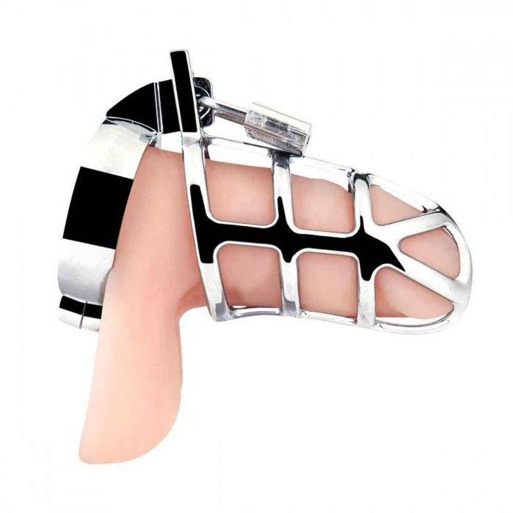 Серебристая металлическая клетка для члена с замком Enslave Cock Cage (Цвет: серебристый)