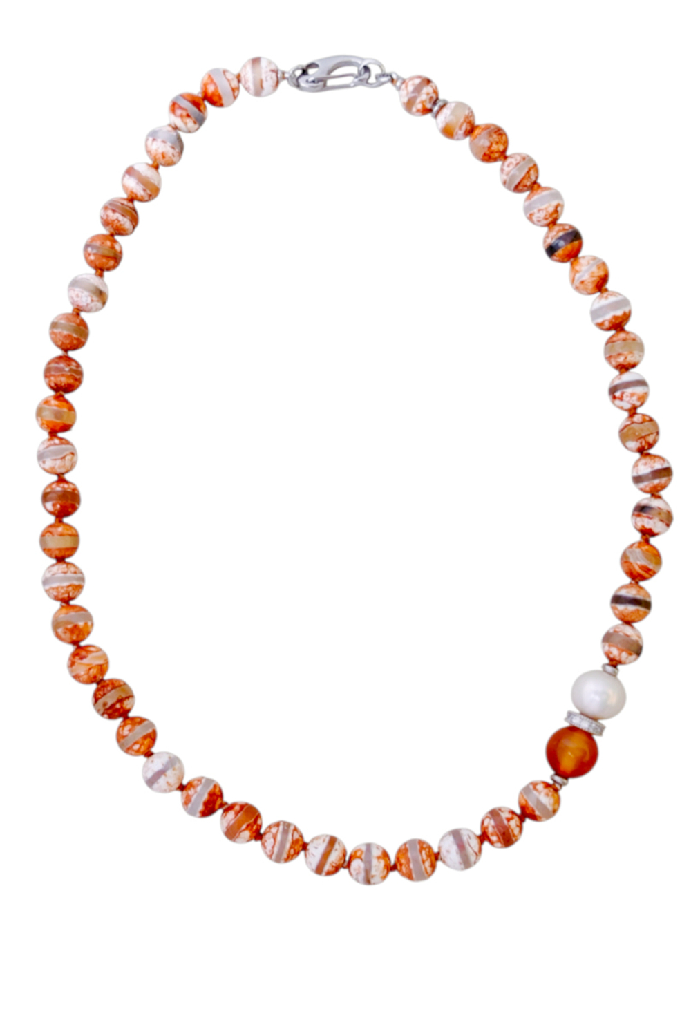 Бусы авторские - агат, сердолик, жемчуг пресноводный, стразы