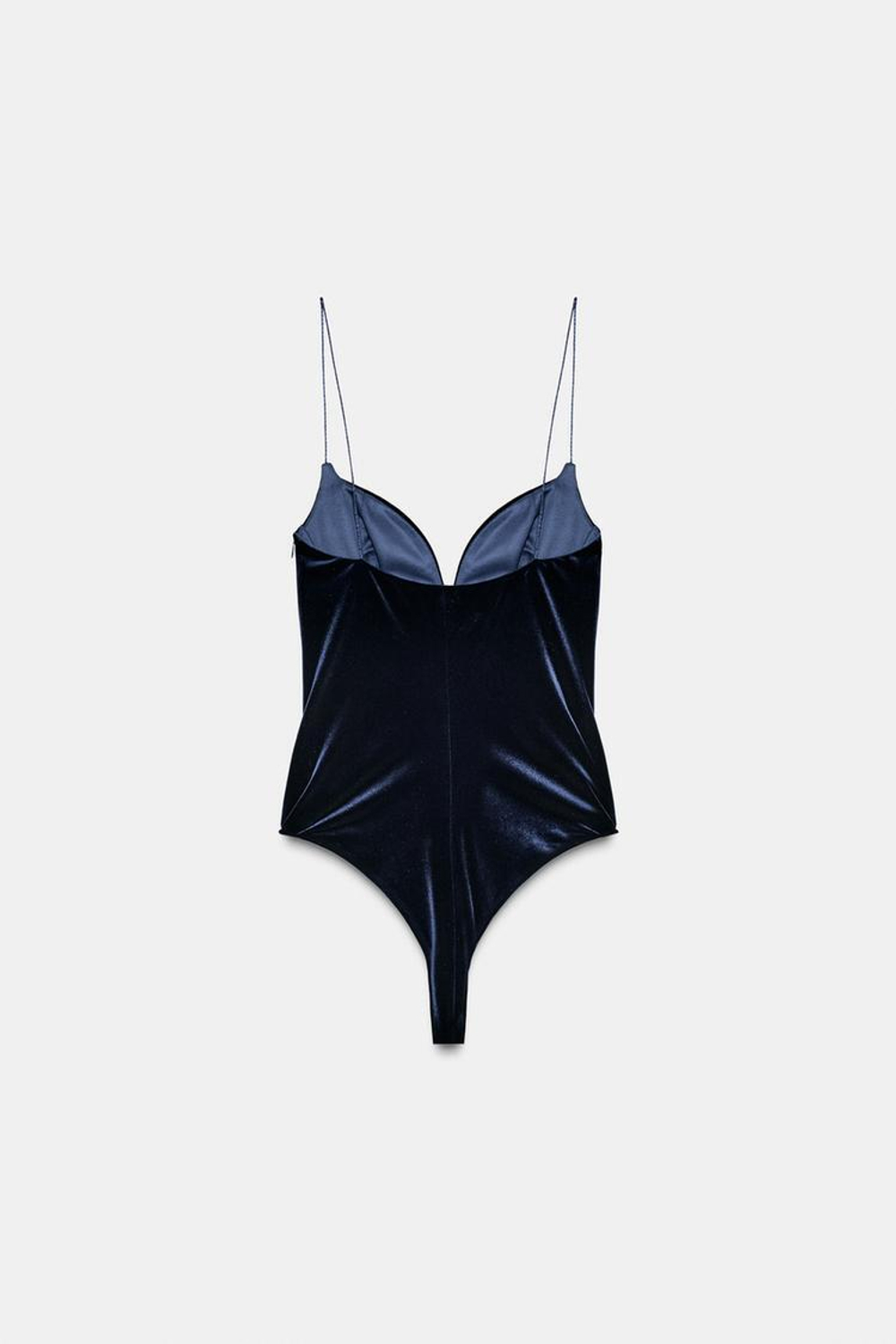 ZARA БАРХАТНОЕ БОДИ НА БРЕТЕЛЯХ, МОРСКОЙ СИНИЙ