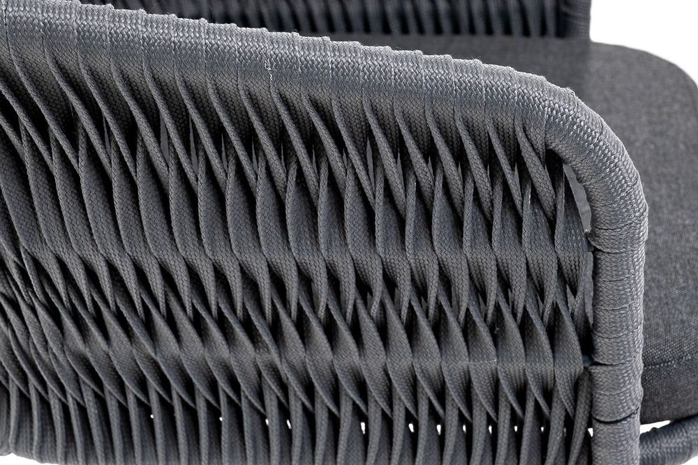 "Бордо" стул барный плетеный из роупа (колос), каркас из стали серый (RAL7022) муар, роуп серый 15мм, ткань темно-серая 027