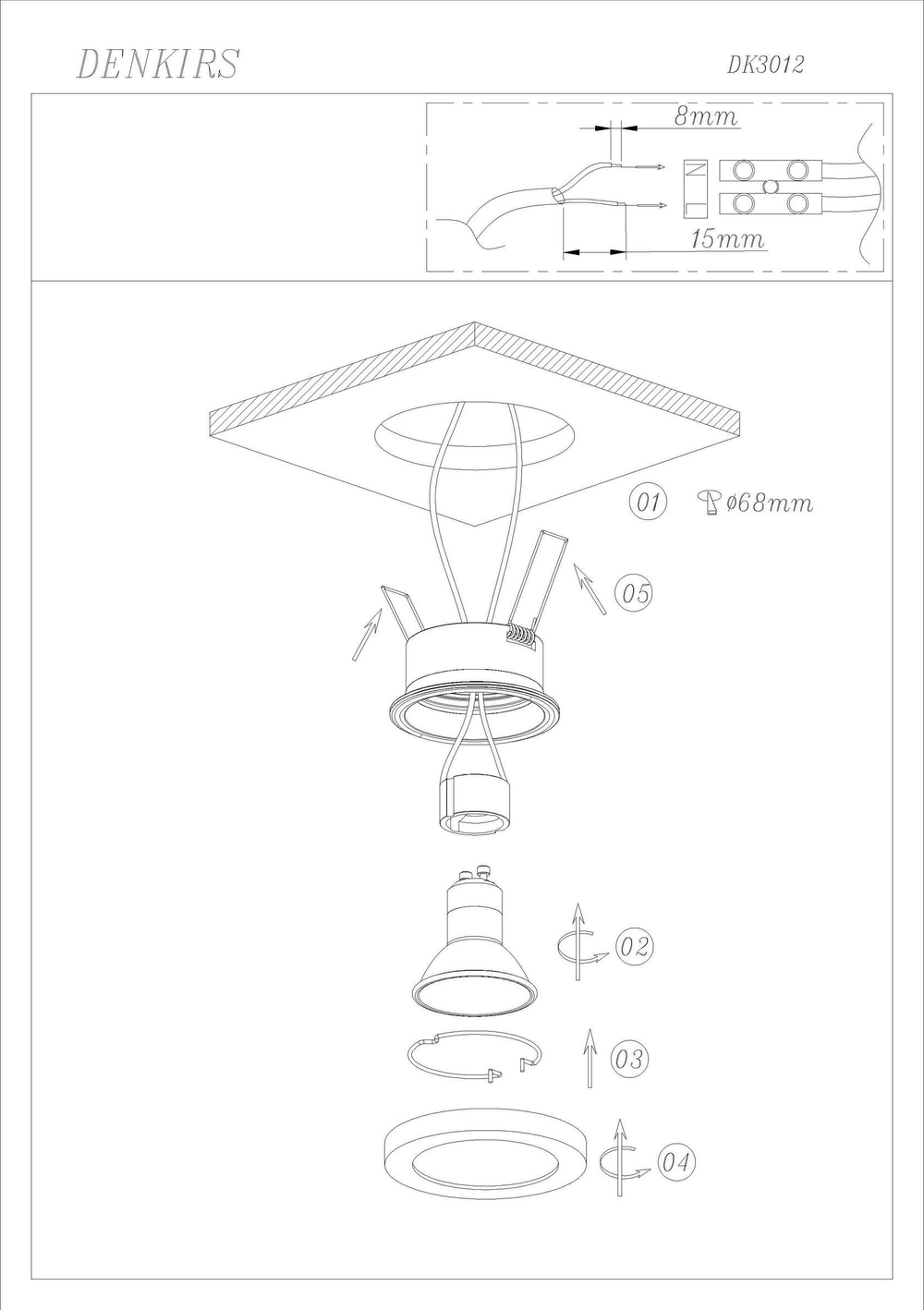 DK3012-WH Встраиваемый светильник влагозащ., IP 44, 50 Вт, GU10, белый, алюминий