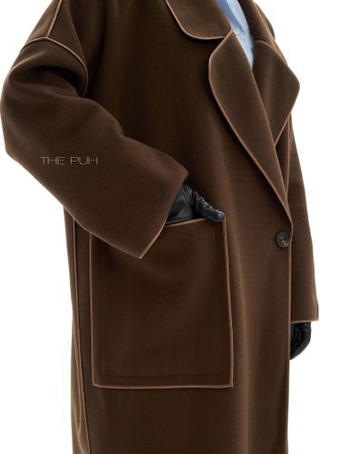 Шоколадное двубортное пальто без подкладки