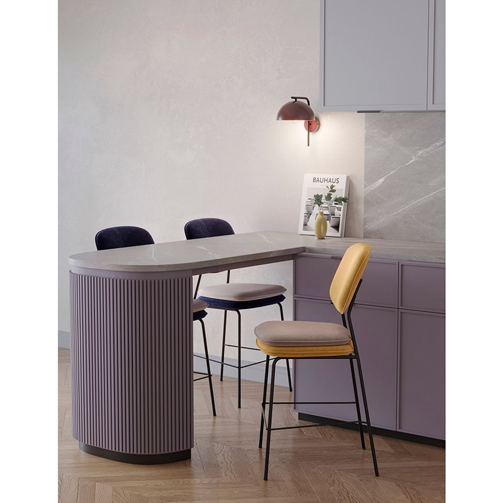 Стул полубарный с контрастным кантом Pea, велюр, желтый/бежевый