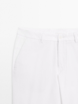 Massimo Dutti Узкие брюки из хлопковой смесовой ткани, кремовый