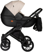 Детская коляска Indigo Mio Eco 3 в 1 с автокреслом Avionaut Cosmo Beige 04 черная кожа+св.бежевая кожа