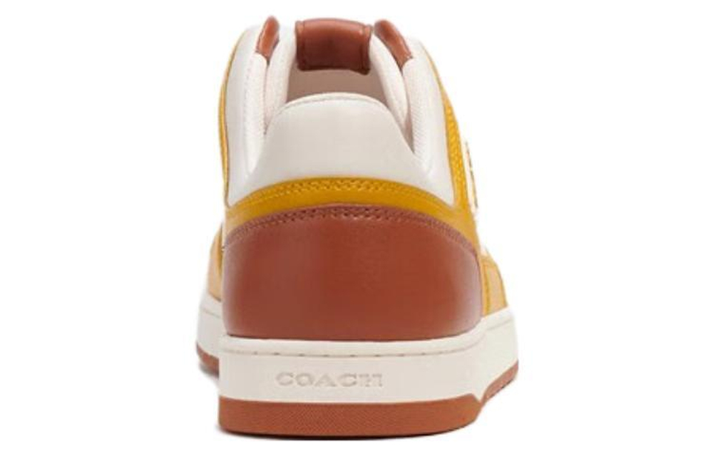 COACH leather round head lace-up low-top fashion sneakers men's yellow brown