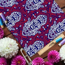 Ткань таффета египетский фараон с краснымм узорами