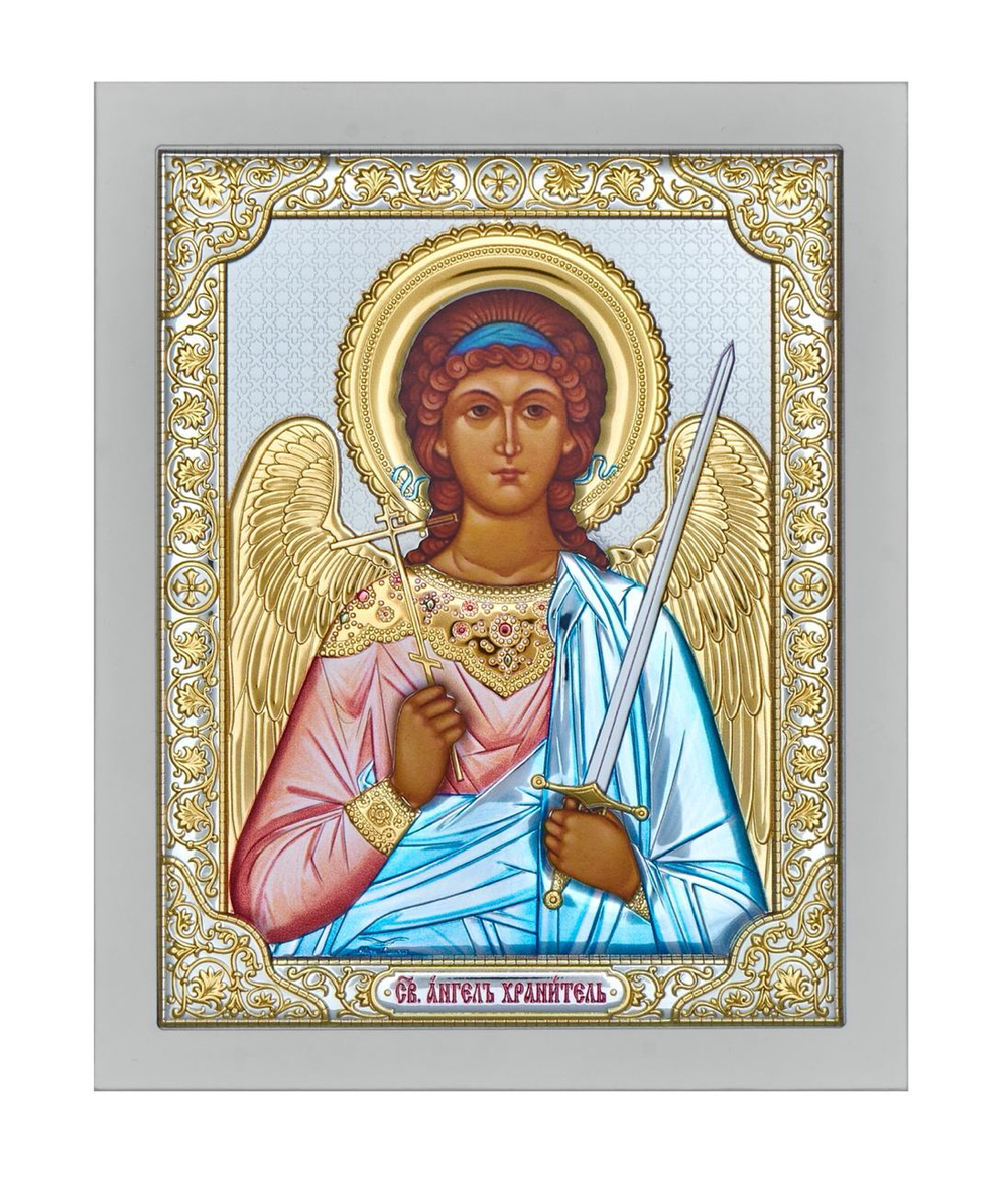 Ангел Хранитель, икона прямоугольная с рамкой, белое дерево, эмаль 185х235