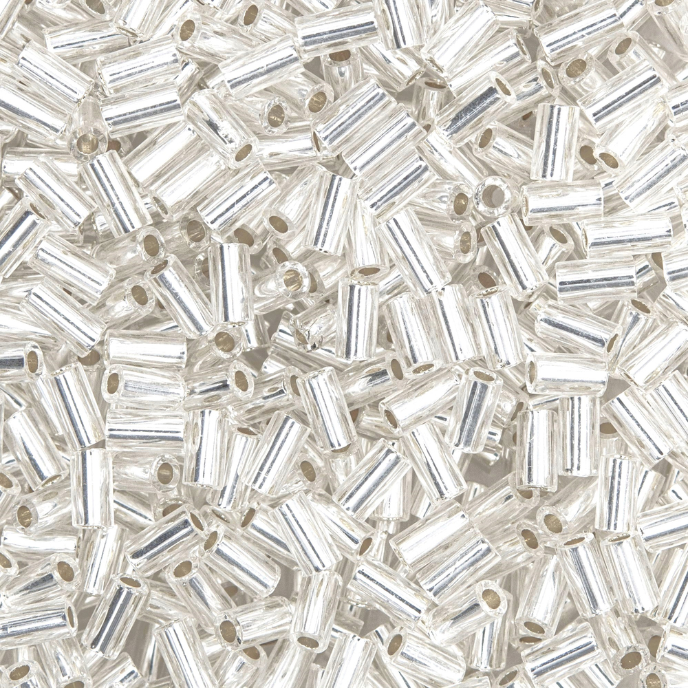 Японский бисер TOHO Bugle (стеклярус) 3mm (№21), с внутренним серебрением, прозрачный