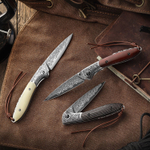 Складной туристический нож TRIVISA Piscis Austrinus-02B/P клинок 67 Layers Damascus рукоять сталь и дерево (коричневый)