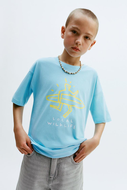 ZARA ФУТБОЛКА С ПРИНТОМ, ЯРКО-СИНИЙ