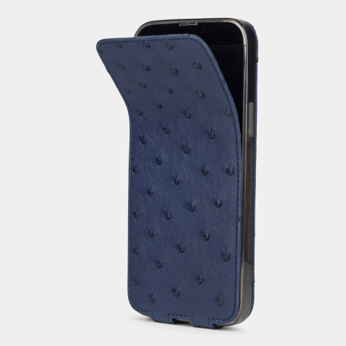 Чехол для iPhone 14 Pro Max из кожи страуса, синего цвета