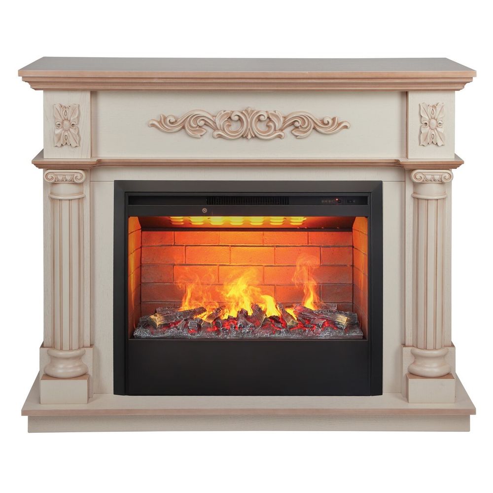 Электрокамин RealFlame Silvia 26 WT белый дуб с бронзовой патиной с очагом 3D Helios 26