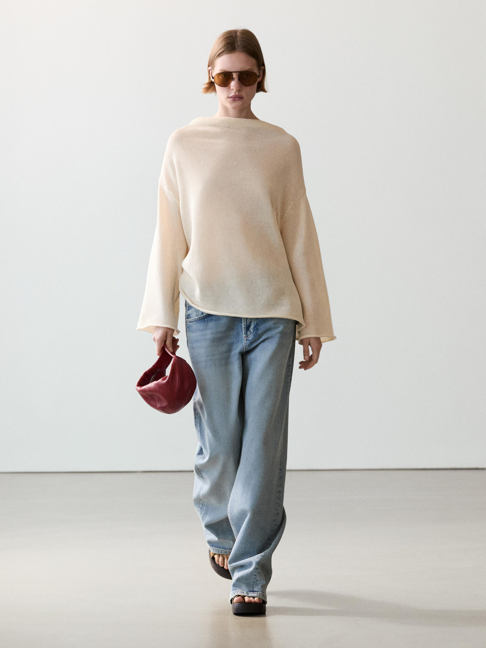 Massimo Dutti Тонкий свитер, бежевый