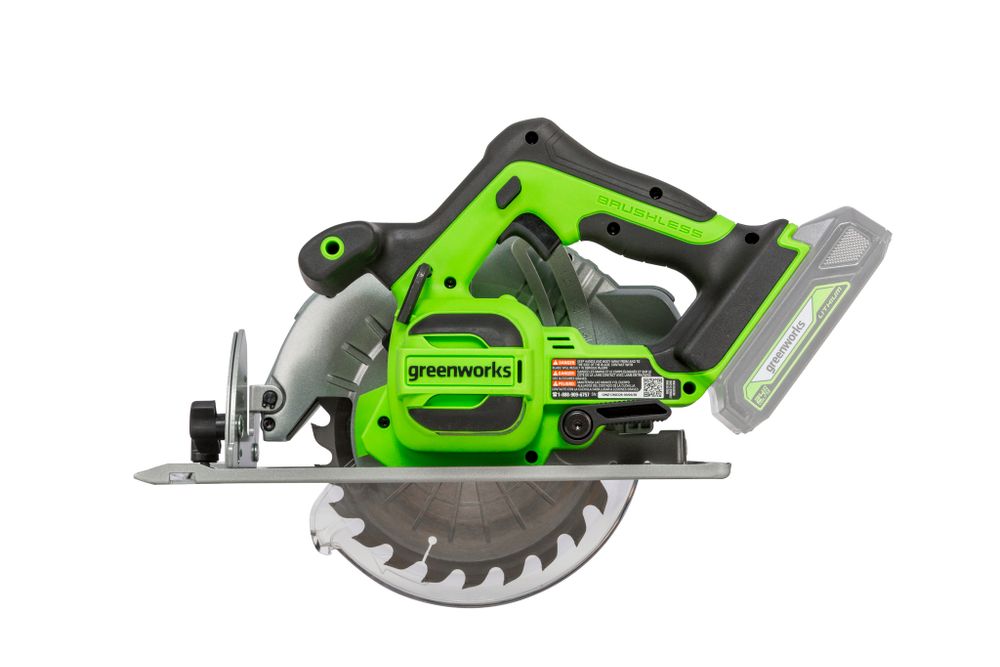 Дисковая пила акк. Greenworks GD24CS, 24V,б/щет,185х20мм, 4500 об/мин, рез 63мм,1х5Ач,ЗУ,кор (1500907CUG)