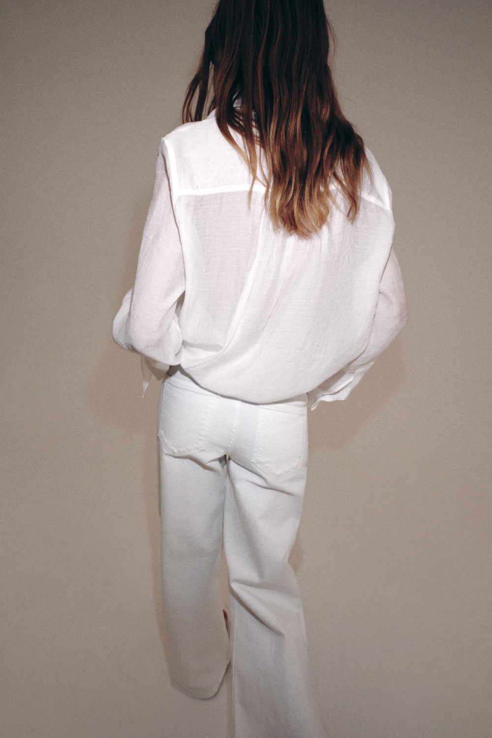 ZARA РУБАШКА С ПЛАТКОМ ZW COLLECTION, БЕЛЫЙ