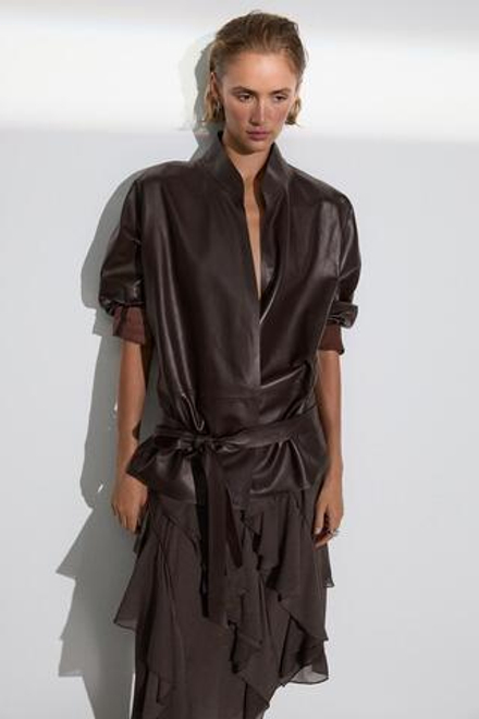 Massimo Dutti Струящаяся юбка миди с оборками, шоколадный