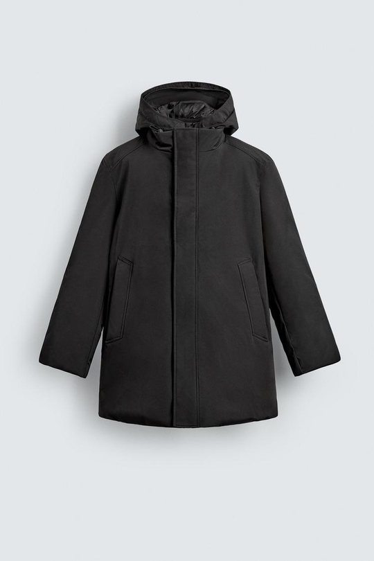 ZARA ТЕХНИЧЕСКАЯ ПАРКА WATER REPELLENT С ОТСТЕГИВАЮЩИМИСЯ ДЕТАЛЯМИ, ЧЕРНЫЙ
