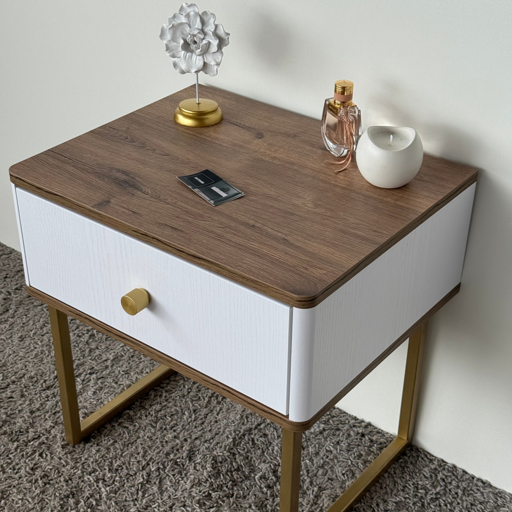 Тумба прикроватная на ножках ROYAL 5301 эко (Дуб Веллингтон-Золото-р.золото)