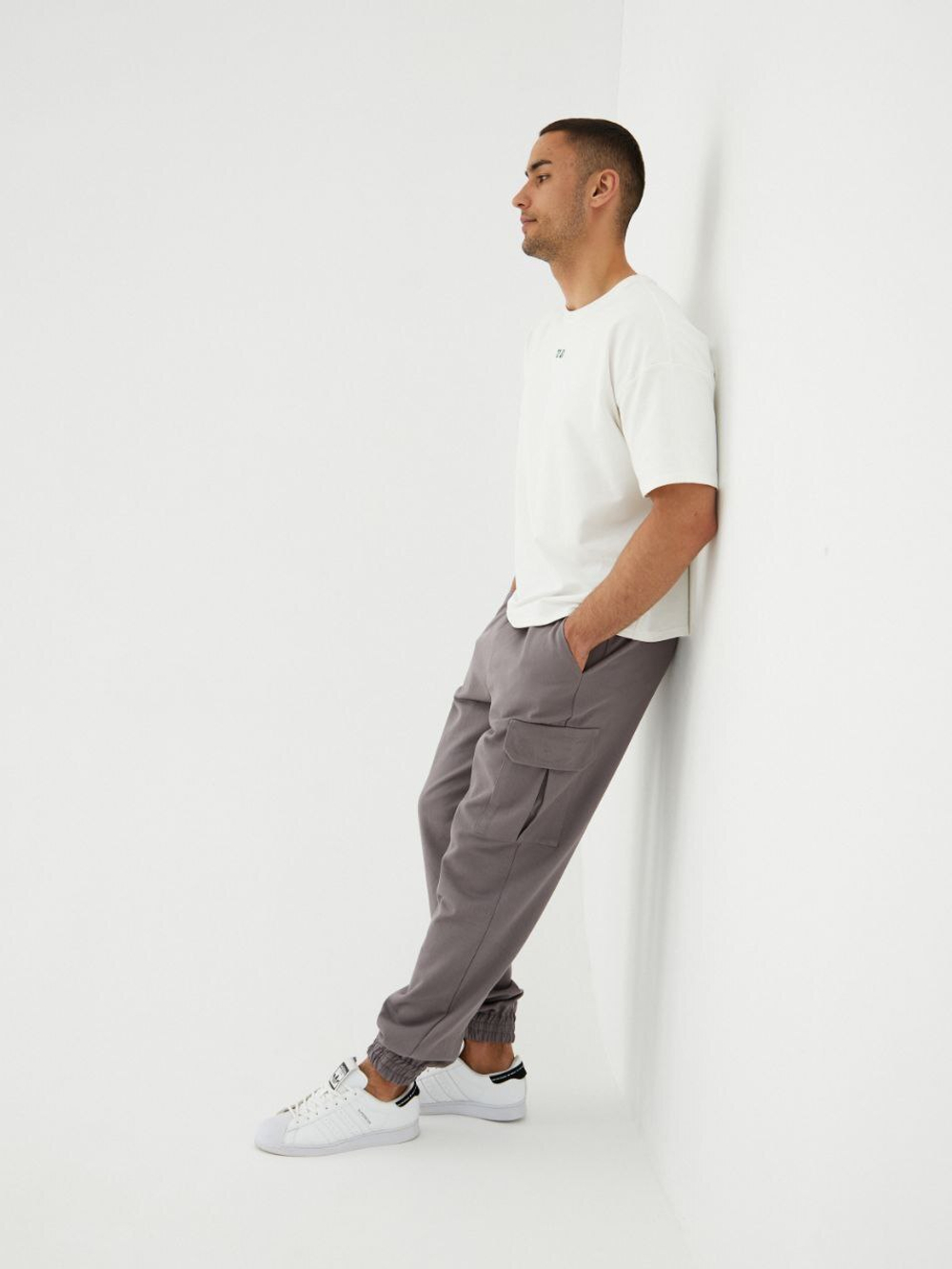 Джоггеры карго хлопковые. Серые