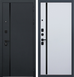 Входная металлическая дверь "Ньюкасл" черный кварц / Гладкая капучино ZB 853-2 (темно-белый) с вставкой стекло черный лакобель