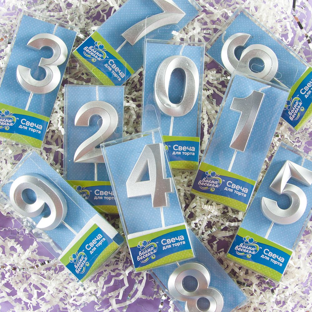 Свеча Цифра, 8 Грани, Серебро, Металлик, 4,2*6 см, 1 шт. с держат.