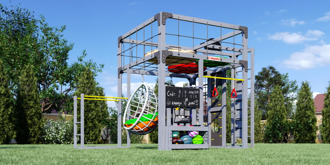 Детская площадка Савушка КУБ-2 (Серый) с подушками и коконом