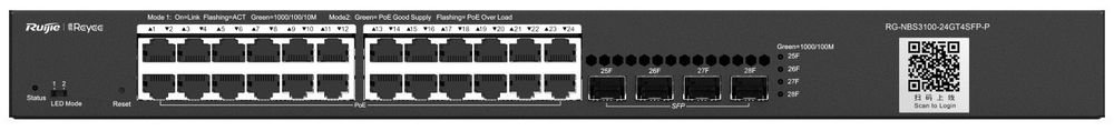 КОММУТАТОР УПРАВЛЯЕМЫЙ L2 REYEE RG-NBS3100-24GT4SFP-P, 24GB X POE, 4 SFP UPLINK, POE 370W