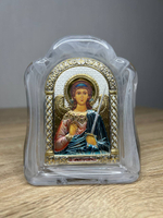 Ангел Хранитель, икона арочная, белое муранское стекло, эмаль 86х112