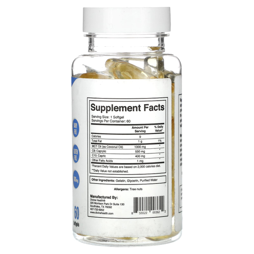 Divine Health, Кето-зона доктора Колберта, мягкие капсулы с маслом MCT, 1000 мг, 60 мягких капсул