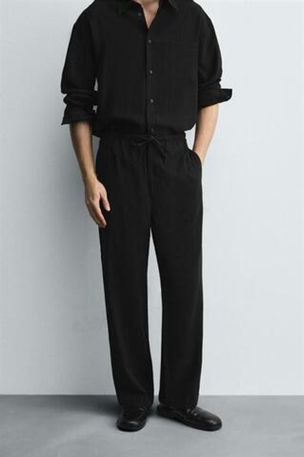 ZARA СТРУЯЩИЕСЯ БРЮКИ RELAXED FIT, ЧЕРНЫЙ