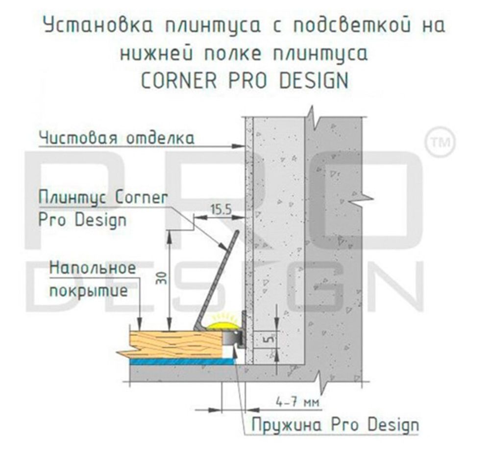 Щелевой плинтус Pro Design Corner 570 шампань, 2600x15,5x35 мм