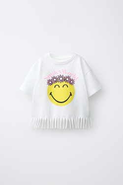 ZARA ФУТБОЛКА С БАХРОМОЙ SMILEYWORLD ®, ЖЕЛТОВАТО-БЕЛЫЙ