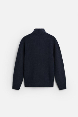 ZARA СВИТЕР ИЗ РЕЛЬЕФНОЙ ТКАНИ С ВОРОТНИКОМ НА МОЛНИИ, МОРСКОЙ СИНИЙ