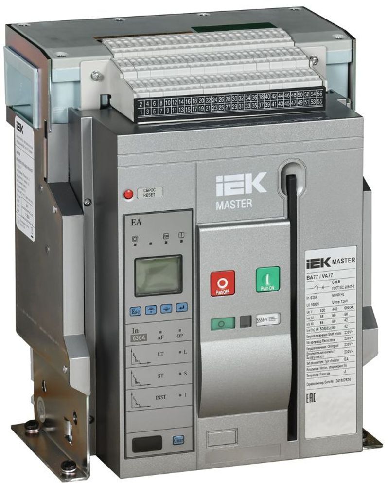Выключатель автоматический воздушный 3п A 630А 65кА AC ВА77 F3P EA стац. с комплектом аксессуаров MASTER IEK MI-ACB10-3FA-065-0630-ACF