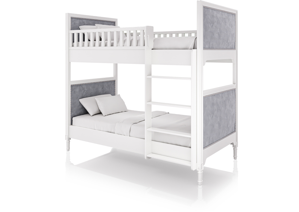 Кровать двухъярусная Elit (белый, серая ткань)